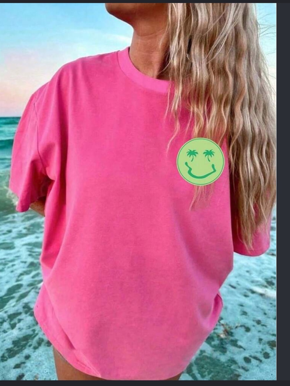 Hot Pink Smiley Face T-Shirt - oversized fun summer tee